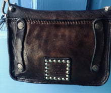 Load image into Gallery viewer, Small Washed Black Leather Crossbody Bag with Matera Studs