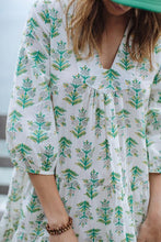 Load image into Gallery viewer, Short Green Print Cotton Dress