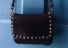 Load image into Gallery viewer, Small Washed Black Leather Crossbody Bag with Matera Studs
