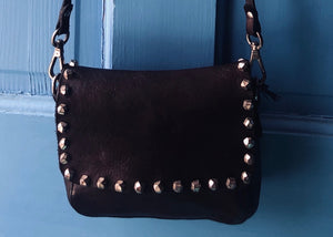 Small Washed Black Leather Crossbody Bag with Matera Studs