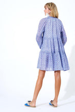 Load image into Gallery viewer, Balloon Sleeve Dress Short in Blue Tetris
